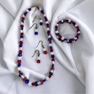 Vintage Patriotic 925 Silver Beaded Jewelry Set